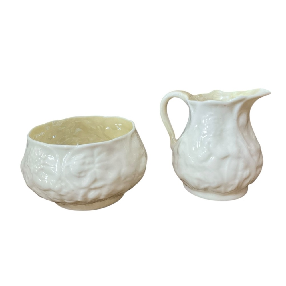 Belleek Irish Pottery Lotus Creamer & Sugar Bowl 3rd Mark